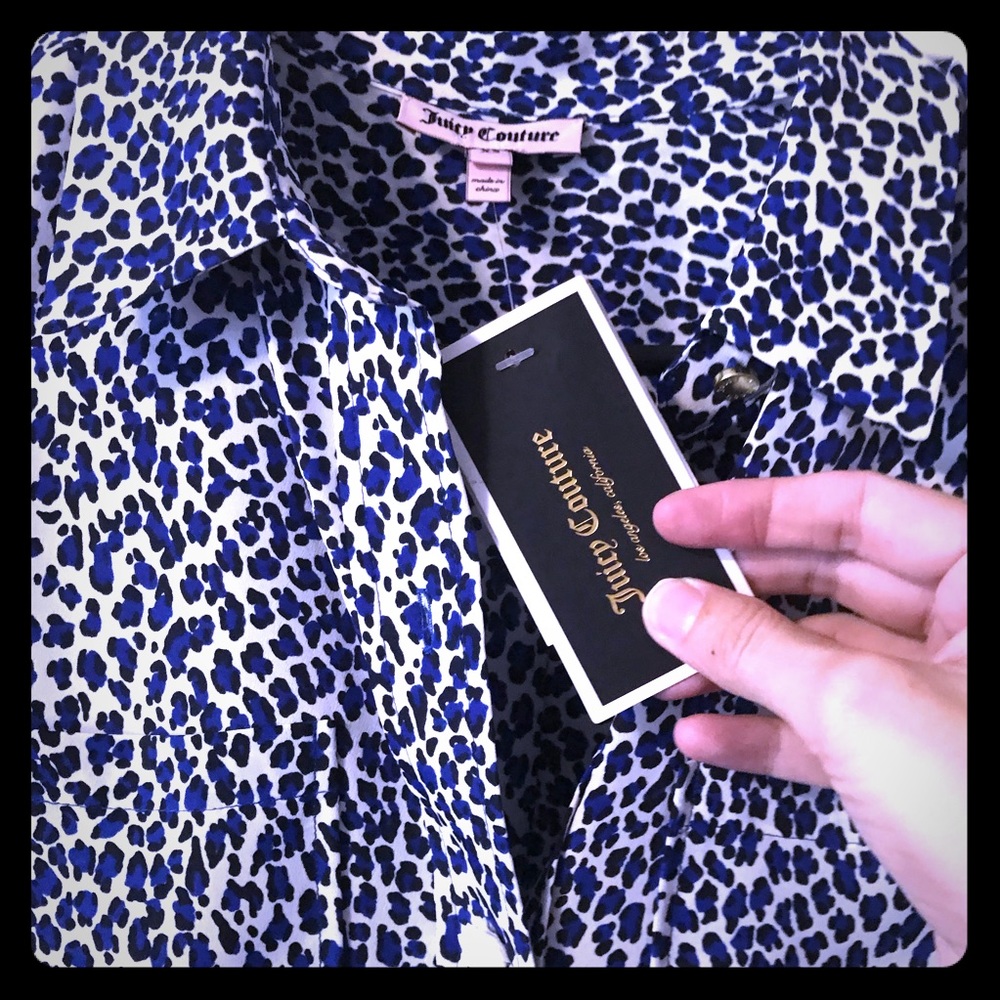 Juicy Couture blue leopard print dress shirt